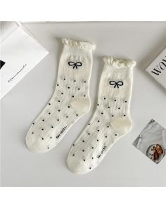 Naisten puuvillasekoitesukat – Kuplareuna, pilkullinen kuplareuna ja rusetti, one size