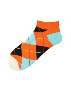 Taiteelliset nilkkasukat – Oranssi-sininen argyle, 36-44